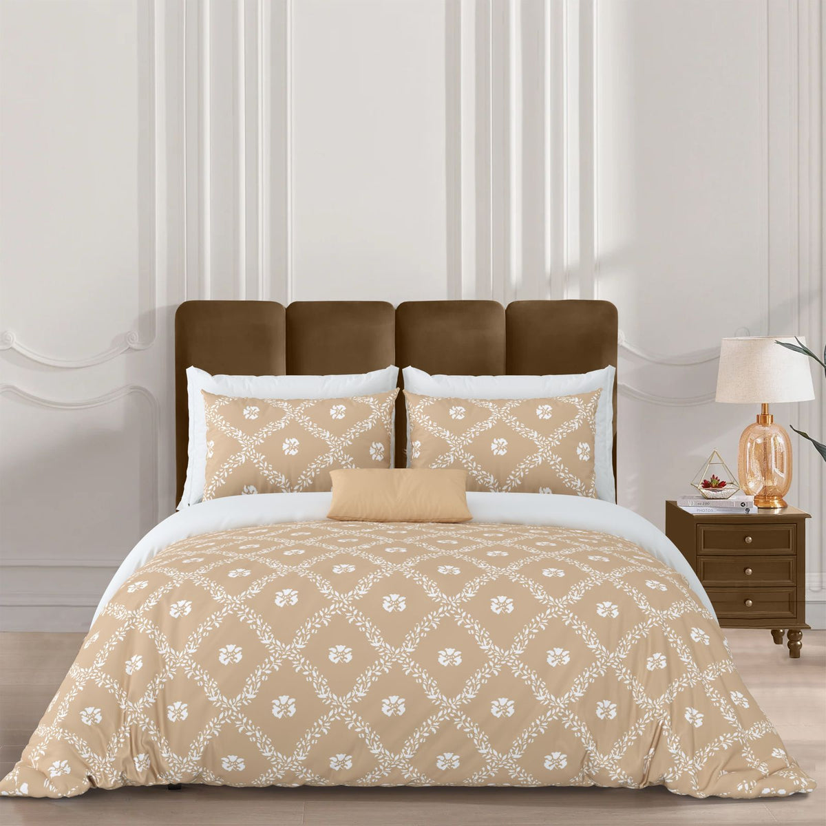 Jaipuri_Block_Pure_Cotton_Cream_Bedsheet_Tan