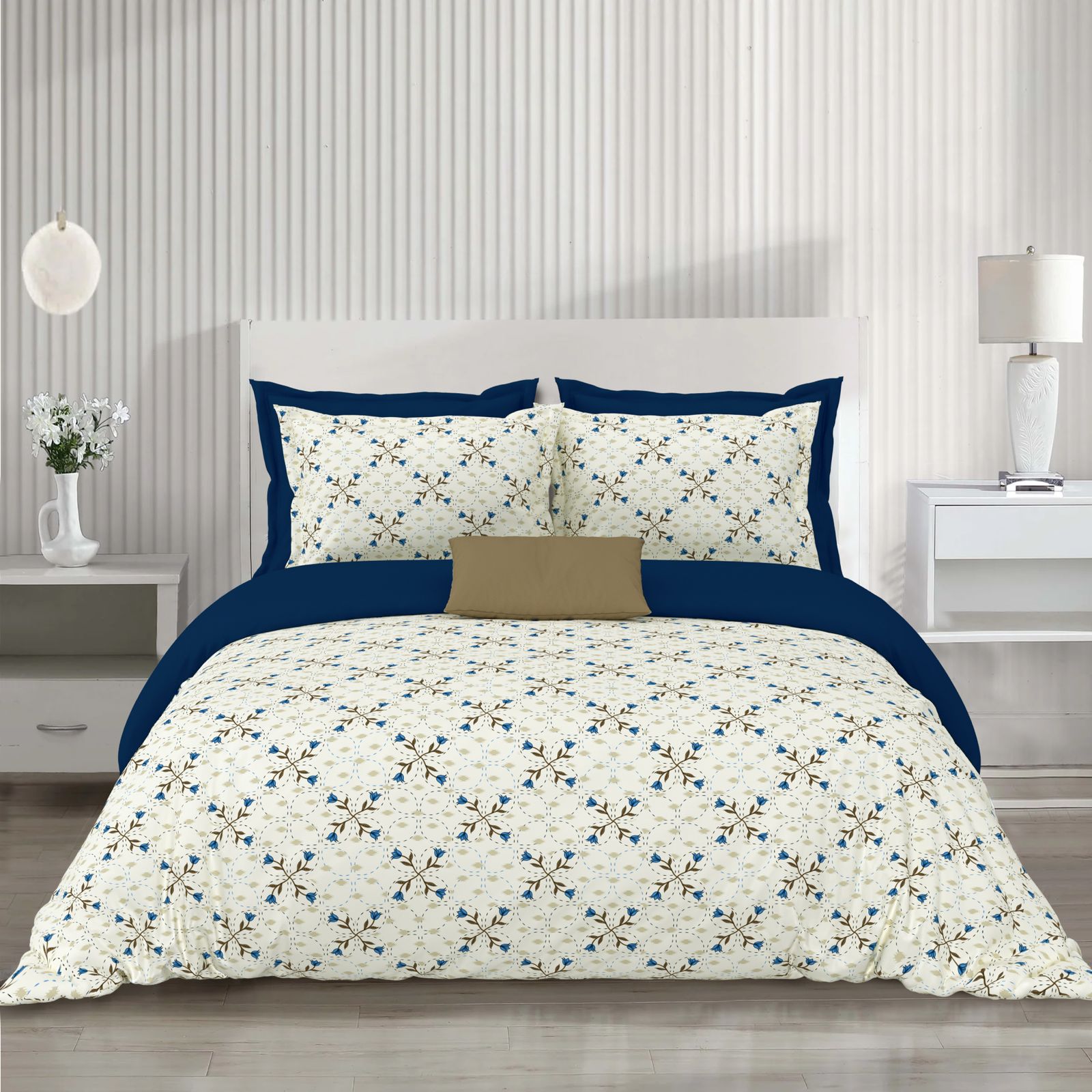 Noor Ivory Bloom Super King Size 100% Cotton Bedsheet