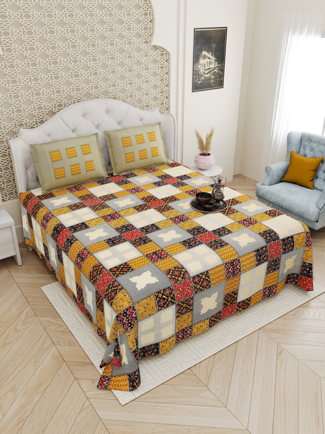Yellow_Bagru_Gold_Block_Bedsheet