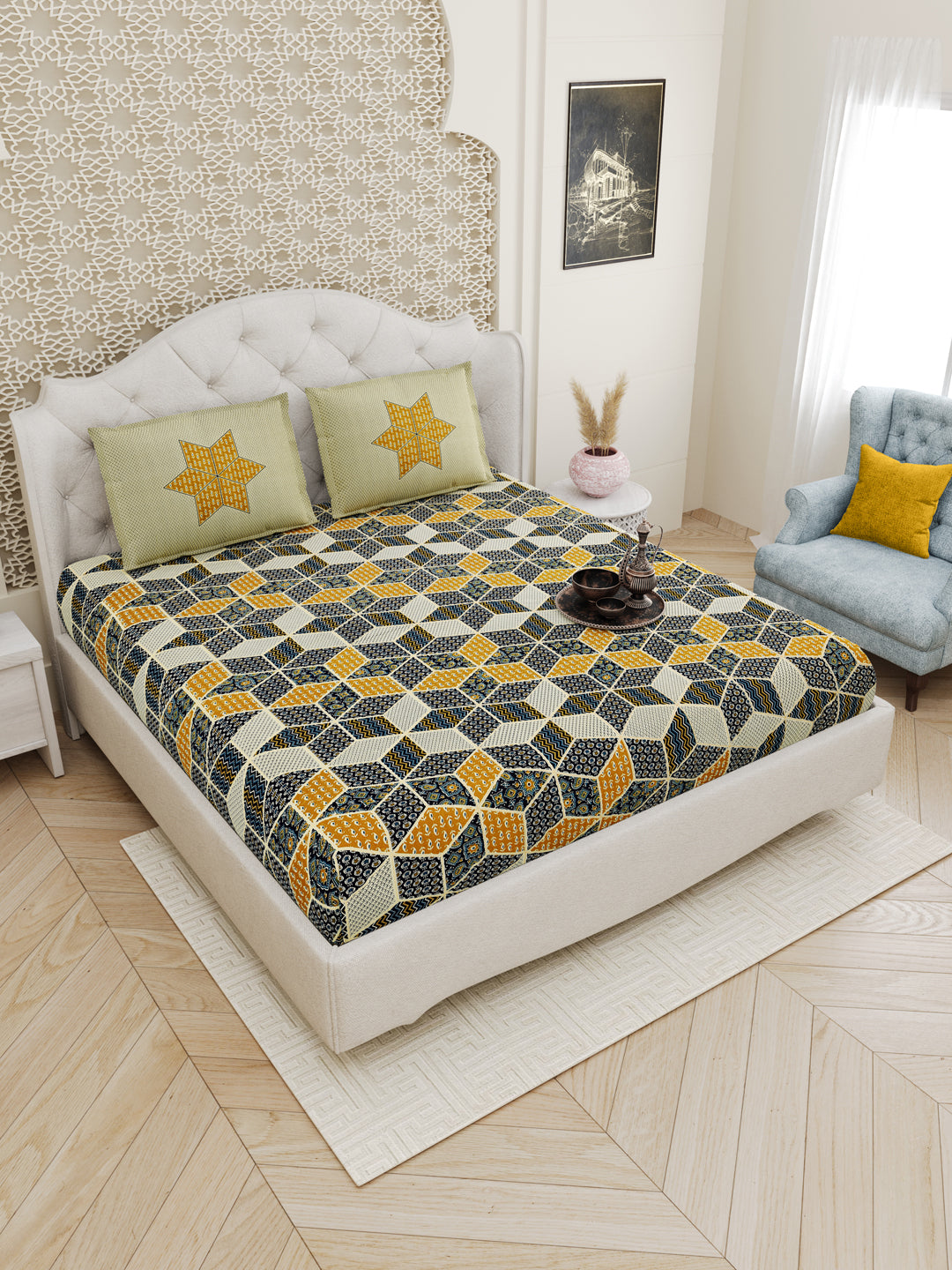 Yellow_Bagru_Gold_Bedsheet
